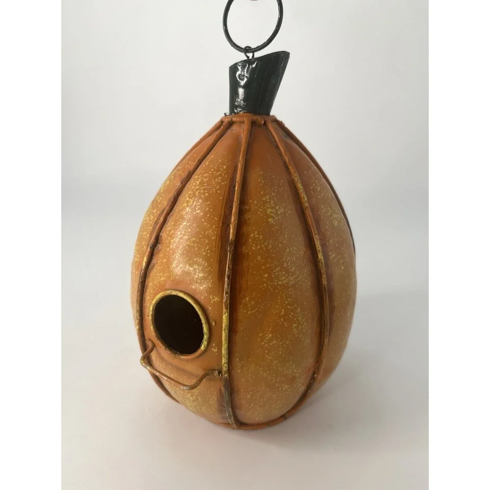 Vintage Pumpkin Bird Feeder Orange Tin Fall Decor